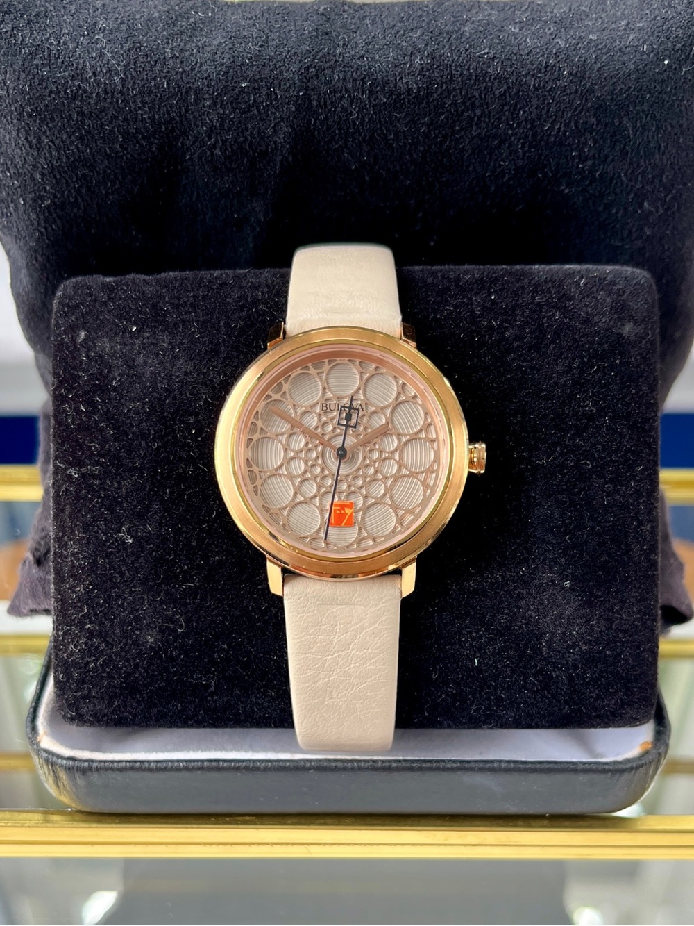 Bulova Frank Lloyd Wright® Watch w/ Beige Leather Band & Rose Gold-Plated Case